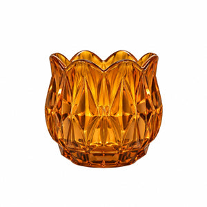 Waxinelichthouder glas amber 7x7 cm met decoratief reliëf - WinQ
