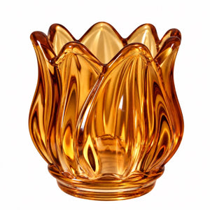 Waxinelichthouder glas amber 7x7 cm met decoratief reliëf - WinQ
