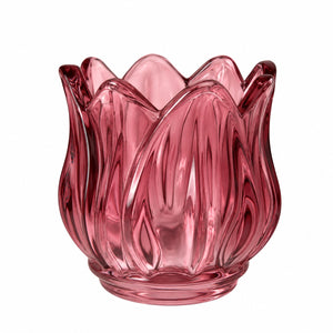 Waxinelichthouder glas donkerrood 7x7 cm met decoratief reliëf - WinQ
