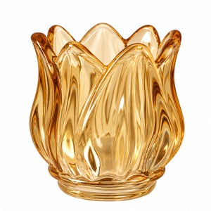 Waxinelichthouder glas geel 7x7 cm met decoratief reliëf - WinQ
