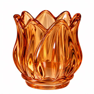 Waxinelichthouder glas oranje 7x7 cm met decoratief reliëf - WinQ
