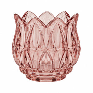 Waxinelichthouder glas pink 7x7 cm met decoratief reliëf - WinQ
