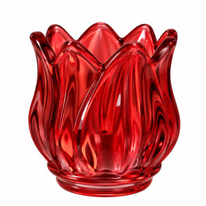 Waxinelichthouder glas rood 7x7 cm met decoratief reliëf - WinQ
