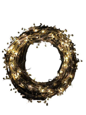 Kerstkrans met kerstverlichting guirlande goud met belletjes en led-verlichting op batterij