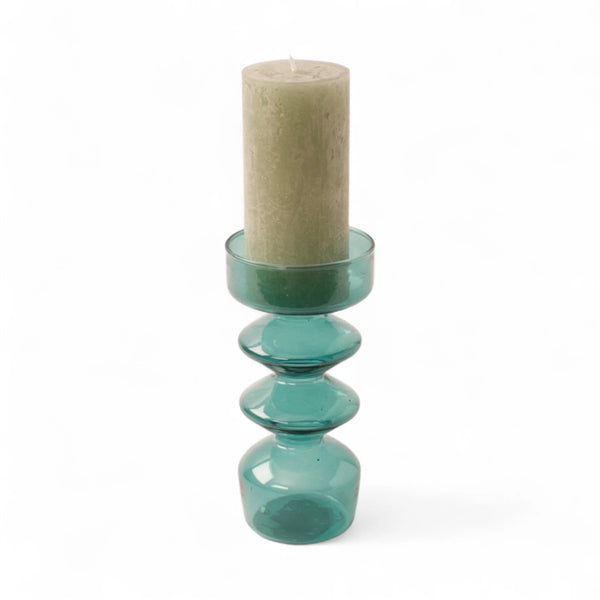 productfoto glaskandelaar zeegroen 25cm hoog en diameter 7cm  - WinQ